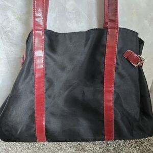 Calvin Klein Black and Red Shoulder Bag with Durable Fabric